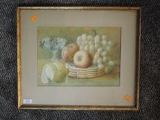 A watercolour, still life, attributed verso, dated 1890, 23 x 33cm, framed and glazed