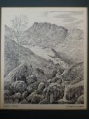 A pen and ink sketch, Alfred Wainwright, Great Carrs, signed, 20 x 16cm