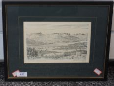 A print after Alfred Wainwright, View from Orrest Head, signed, 14 x 21cm, framed and glazed