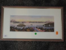 A watercolour, Chris Allfresh, Sydney Australia, indistinctly signed, 13 x 36cm, framed and glazed
