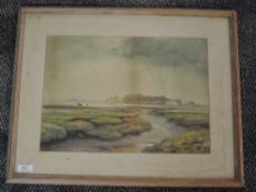 A watercolour, Rampling, Morecambe Bay estuary, signed, 29 x 40cm, framed and glazed