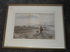 A print, estuary landscape, 31 x 45cm, framed and glazed
