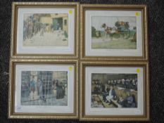 A set of four re prints, after Cecil Aldin, Dickensian studies, 14 x 20cm, framed and glazed