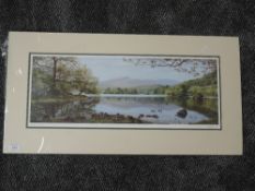 A print, after K Melling, Rydal Water, signed, 22 x 58cm