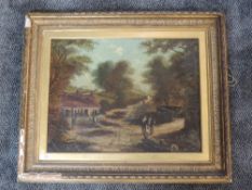 An oil painting, country cottage, 19th, 42 x 55cm, framed