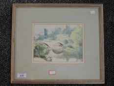 A watercolour, G H Macarthy, castle and river bridge, signed and dated 1929, 15 x 20cm, framed and