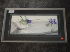 A print, still life, 26 x 62cm, framed and glazed