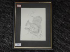 A print, grey squirrel, 21 x 16cm, framed and glazed