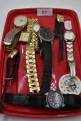 A selection of wrist watches of various names including Timex, Limit, Oris, Sekonda etc