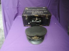 A WW2 Sub Lieut J.M.Braes R.N.V.R metal lockable box with his Naval Cap possible dated 194?