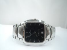 A gent's Edox Les Bemonts quartz wrist watch no:27005 having baton numeral dial with date aperture