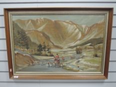 An oil painting, Chandos, mountain hunt, 50 x 754cm, framed