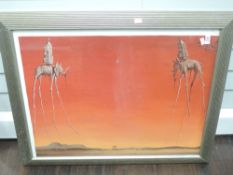 A decotative print, after Dali,The Elephants, 52 x 69cm, plus frame and glazed