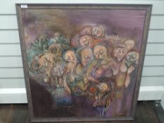 An oil painting on board, Jebibe, ghoulies, 80 x 74cm, plus frame