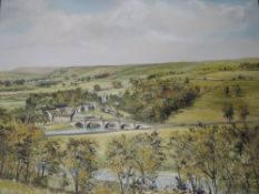 An oil painting on board, John Corcoran, Yorkshire village landscape, signed and dated 1964, 68 x