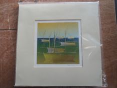 A print, artist proof, after Robert Prior, styilised boats, signed and dated 2008, 18 x 18cm