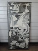 A print, style of Picasso, monochrome blockboard, 58 x 128cm