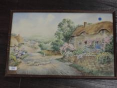 A watercolour, village thatched cottage, 30 x 48cm, plus frame and glazed