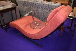 A modern Danish designer chaise longue, Bo concept, chrome frame and suede upholstery, with glass si