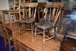 Two traditional solid seat kitchen chairs