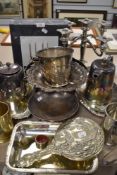 A selection of plated and metal wares including naturalistic footed fruit bowl and Georg Jensen