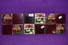 Two complete and one damaged ceramic tile having Minton style art nouveau wall or surround tiles
