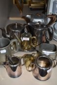 A selection of plated and metal wares including Regal Pewter coffee pot and sugar bowl