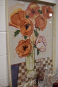 A textile picture, still life , 85 x 55cm, framed and glazed
