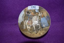 A selection of antique pratt ware pot lids two being framed and one complete example