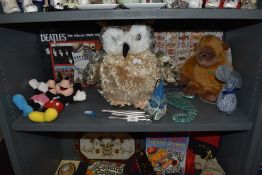 A selection of collectible items and soft toys including Micky and Minnie Playskool