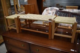 Three vintage strung stools