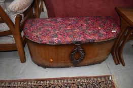A vintage oak ply bedding box, approx. width 93cm