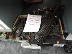 Two boxes of Triang 00 gauge containing large double track layout and sidings