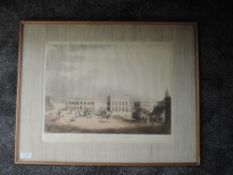 A print, after Ward, quatraforta sepia, The Old Court House Calcutta, dated 1805, 32 x 42cm, plus