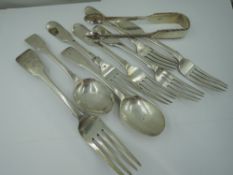 A selection of Georgian, Irish & Victorian silver flatware including dessert spoons and forks, table