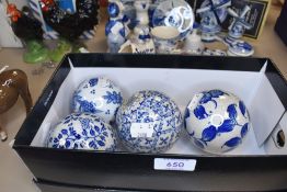 A selection of modern blue and white ceramic carpet bowls