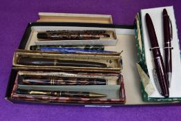 A selection of fountain pens, mainly for parts including Parker 51 in burgundy with a gold cap, a