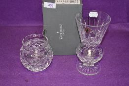 Two clear cut crystal glass vases by Waterford crystal a Marquis vase and similar tall stemmed