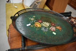 A Romany style tray with folding stand