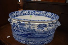 A large Copeland Spode blue and white footbath, blue circle stamp to base