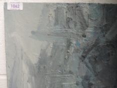 An oil painting on board, stylised landscape, 91 x 153cm