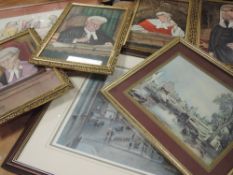 A selection of decorative prints, inc after Sallon, legal interest, 33 x 20cm, plus frame and