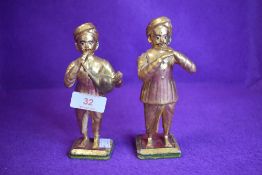 Two vintage wire work and plaster figures of Indian musicians with gilt finish