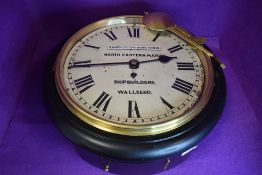 A large vintage wooden cased North Eastern marine wall clock having substantial chain fusee