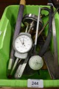 A selection of engineers or machinist marking and measuring devices including rulers and gauges