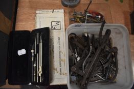 A selection of engineers or machinist marking and measuring devices including callipers and similar