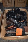 A selection of various leather and similar hand bags, clutch bags and similar, wallets and purse.