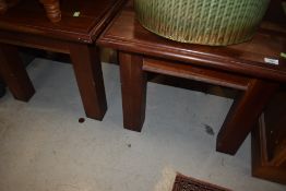 A pair of Indonesian or similar hardwood square occasional/coffee tables, width approx. 59cm