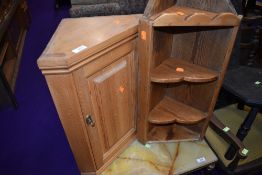 A traditional pine corner shelf, small proportions, height approx. 66cm and a small natural pine