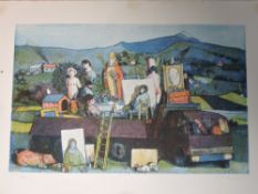 A Ltd Ed print, after Francesco Tabusso, eclectic car boot sale, signed, 45 x 60cm